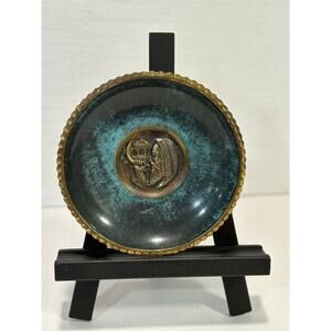 Vintage Pal-Bell Israel brass with green patina wall hanging decorative plate
